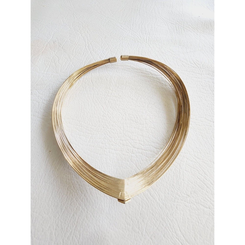 Vintage Gold Tone Wire Choker V  Collar Necklace Multi Layered Wire Choker - Picture 4 of 5